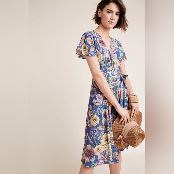 NWT size 10 Kachel x Anthropologie Willow blue floral wrap dress - Picture 2 of 7